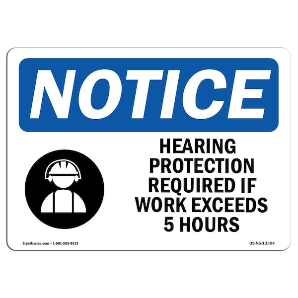 OSHA, Hearing Protection Required, 18in X 12in Alum, 18" W, 12" H, Landscape, OS-NS-A-1218-L-13394
